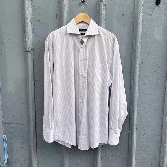 Baumler Brown White Blue  Windowpane Check Button down, size 41 (16) - Picture 1 of 7